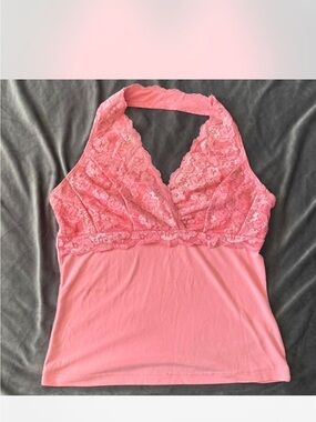 Moa Moa pink Peach Lace Halter Tank Top